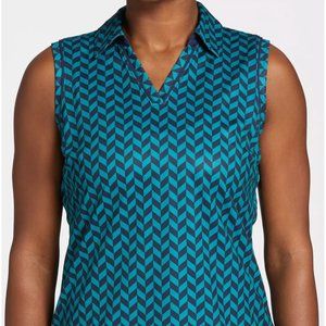 Women's Lady Hagen Pique Sleeveless Golf Polo Shirt Size XS Blue Herringbone NEW